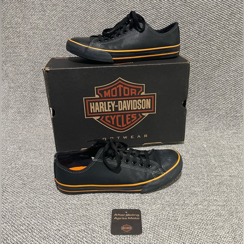 Harley-Davidson Black and Orange Sneakers Low-Top Canvas with box and tags.